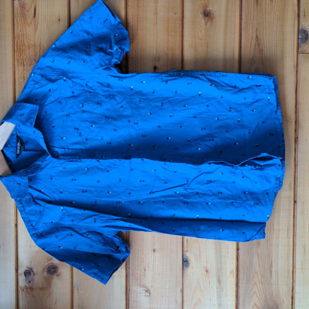 Shirt short sleeved blue button up collared Large 10/12